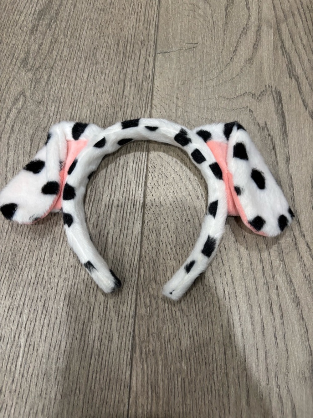 Plush Dalmatian Spot Ear Headband - White & Black with Pink Lining